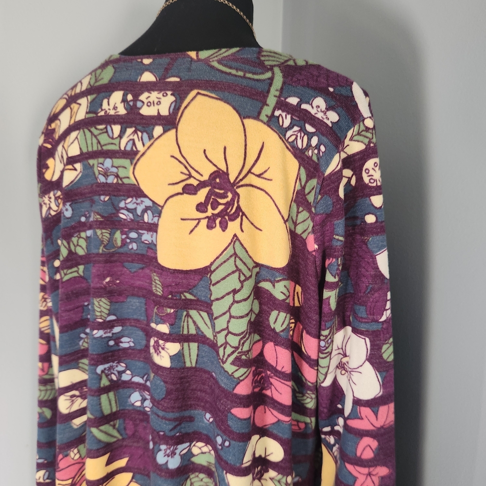 LuLaRoe Janet duster cardigan featuring a purple, floral, and Striped Pattern - Picture 14 of 14